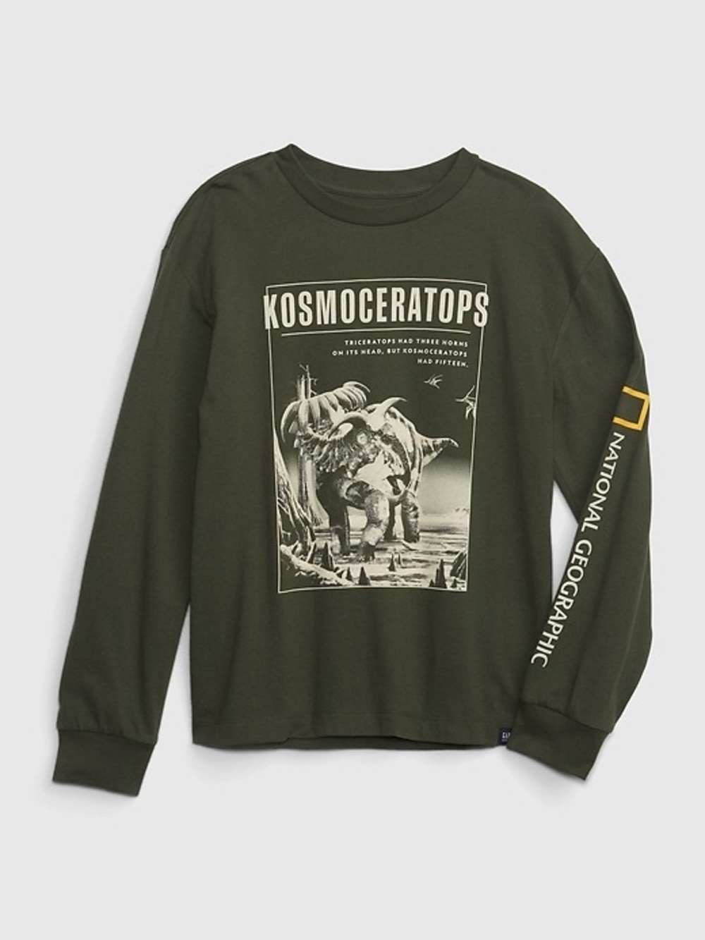 Gap Kids National Geographic Kids Olive Green Dinosaur Graphic Long Sleeve Tee